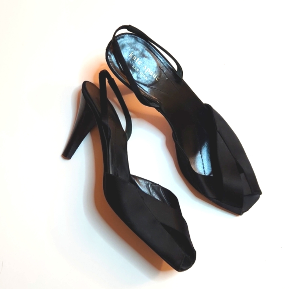 Kate Spade New York Satin Slingback. Black. Size 9.5B.